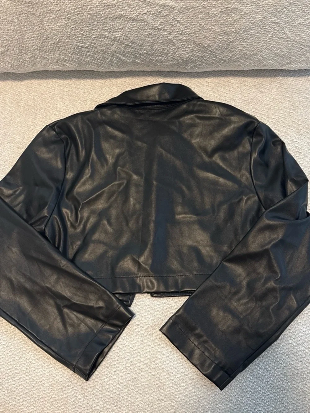SHEIN Black Cropped Faux Leather Asymmetric Zip Jacket